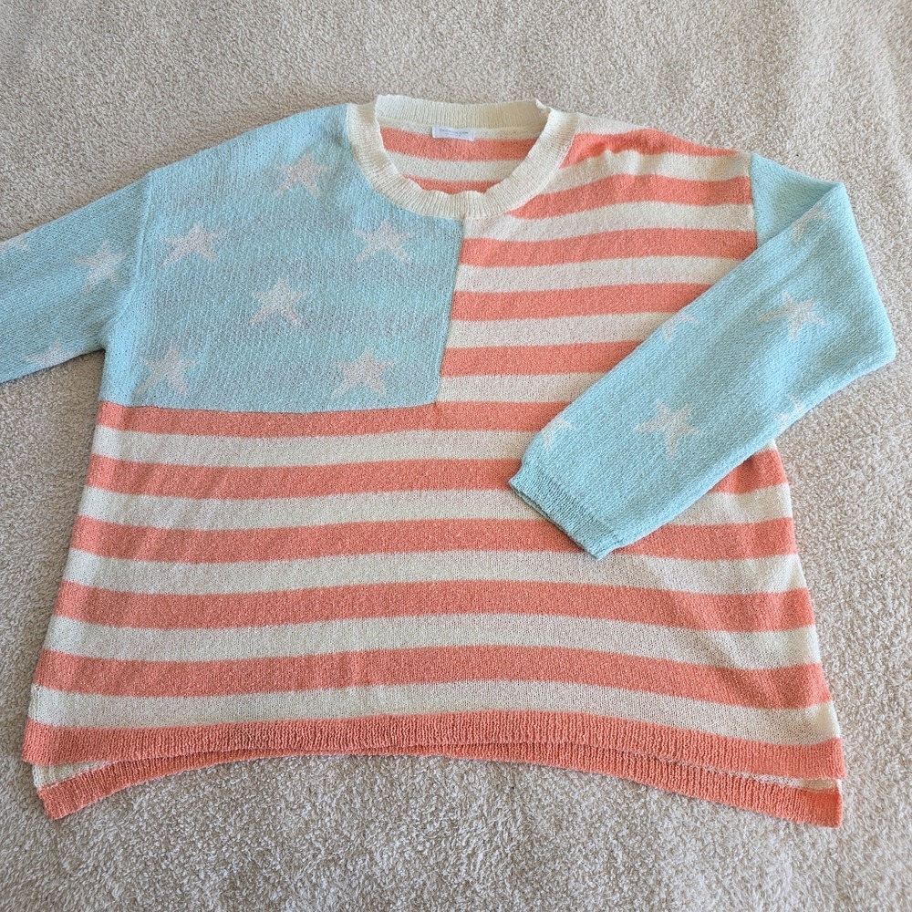 Chicsoul Stars And Stripes Lightweight Sweater Beach-chic American Flag Size 1X